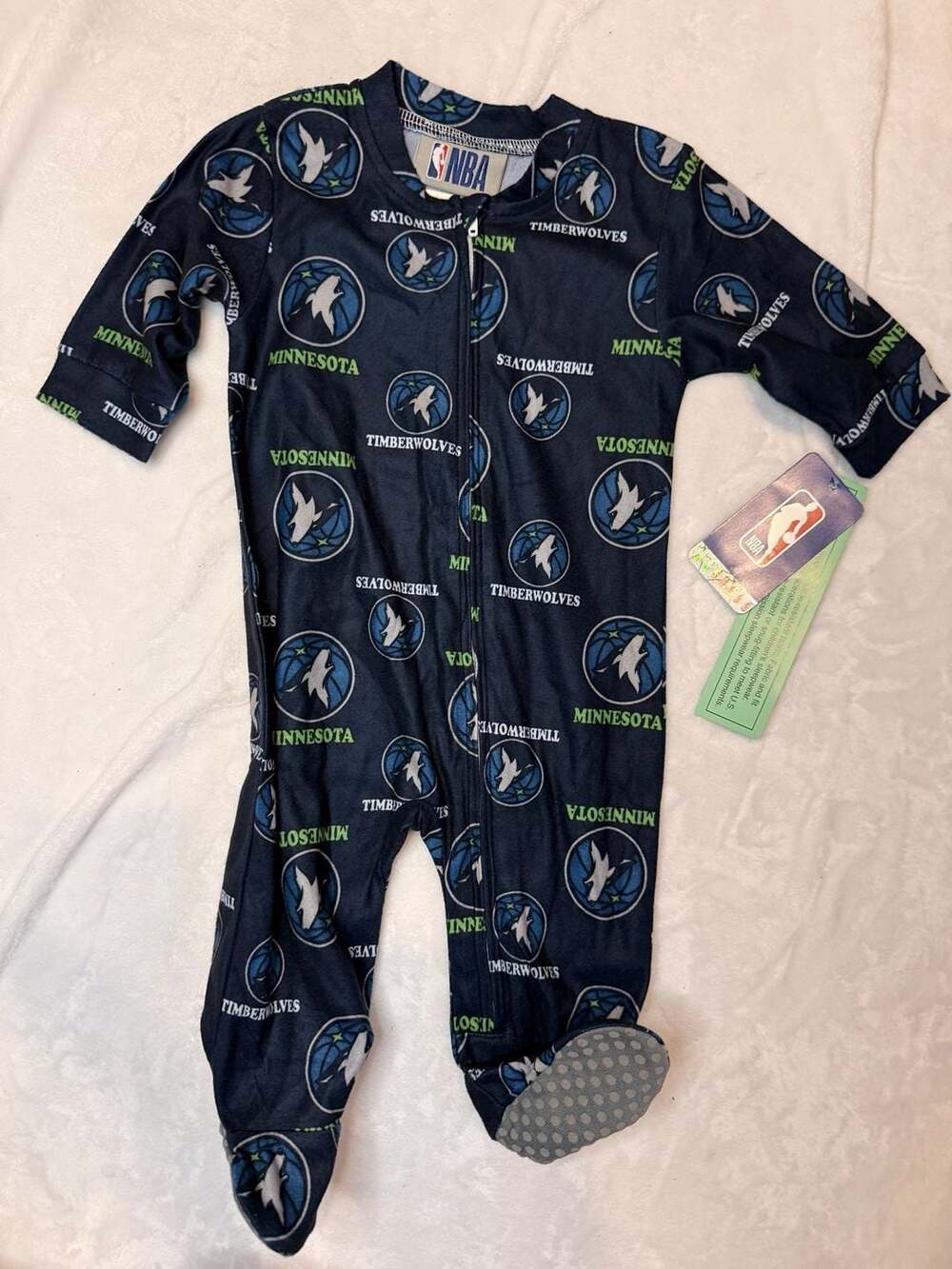 Minnesota Timberwolves NBA Infant Full Zip Footed Sleepwear Coverall 3-6m